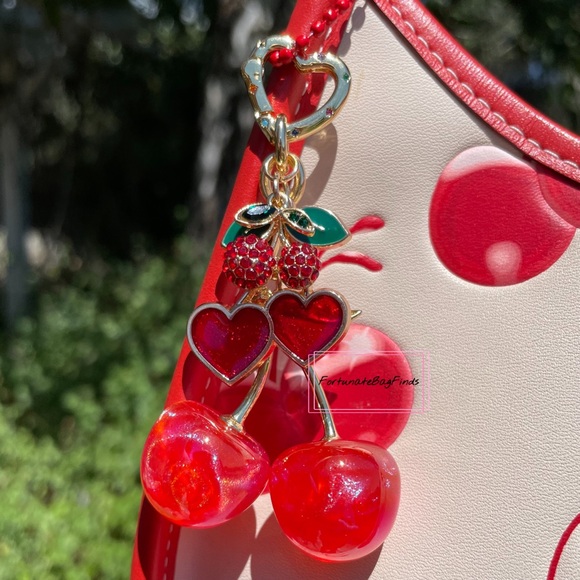 Red Cherry Bag Charm FortunateBagFinds Iridescent Glitter Cherries Purse Charm - Picture 5 of 12